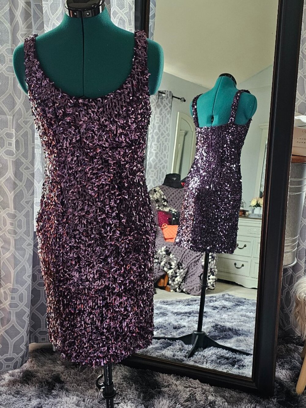 Suzi Chin for Maggy Boutique Purple Sequin Sheath Cocktail Dress – Size 8